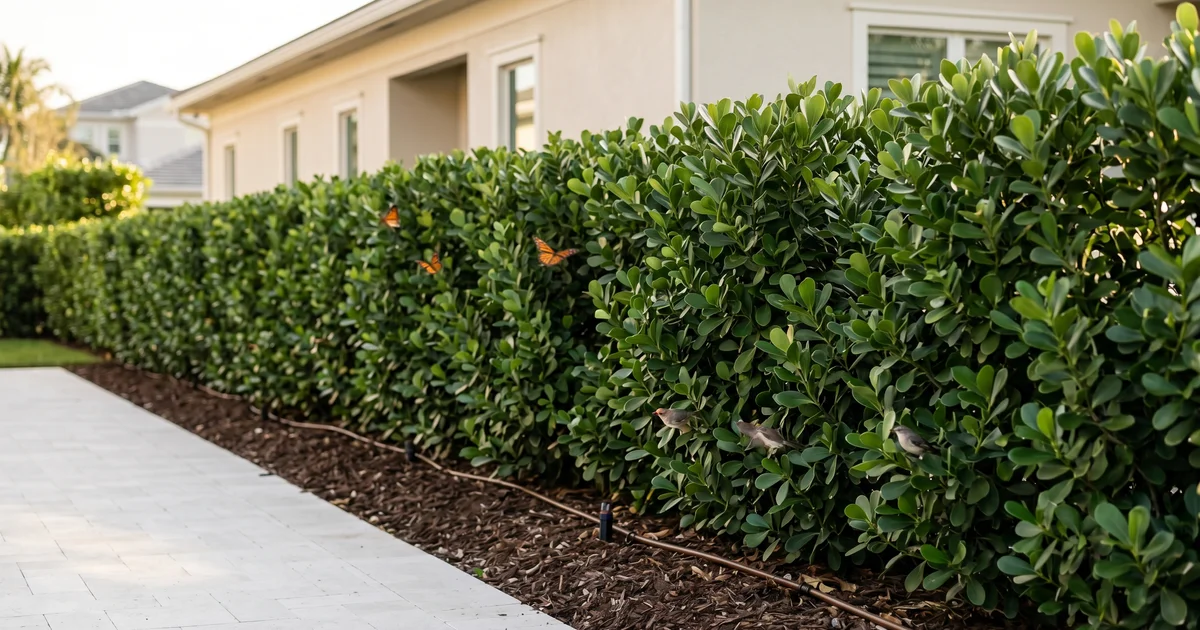 A South Florida home with an FFL-aligned native hedge along the property line, used to illustrate the certified landscape standard.