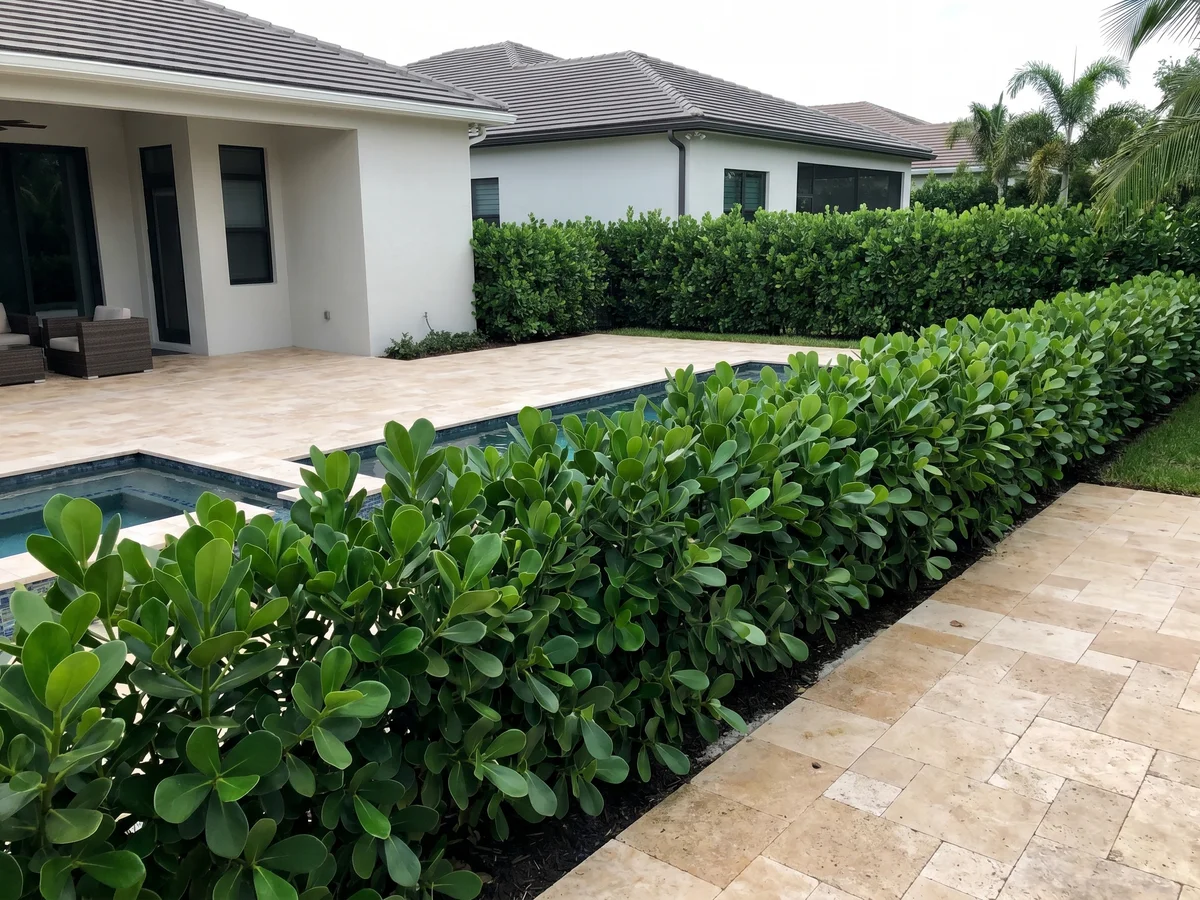 A perimeter Clusia hedge installed around the entire backyard of a Weston home.