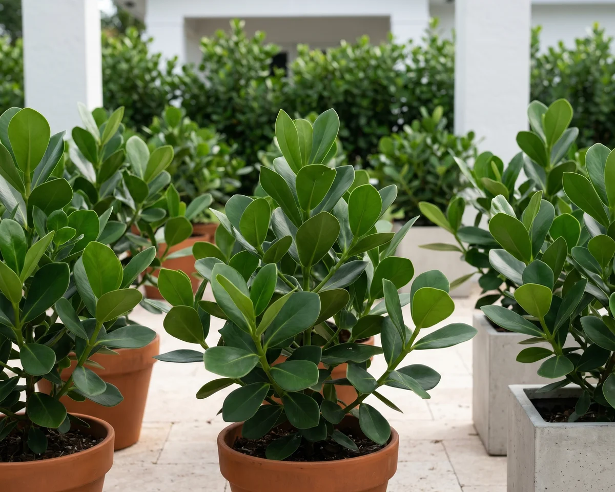 A close-up view of Clusia foliage at the Mr. Clusia nursery, representing the company's specialist focus.